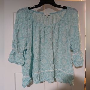 Fever Size 2X Women's Light Blue Blouse Paisley Pattern Rayon